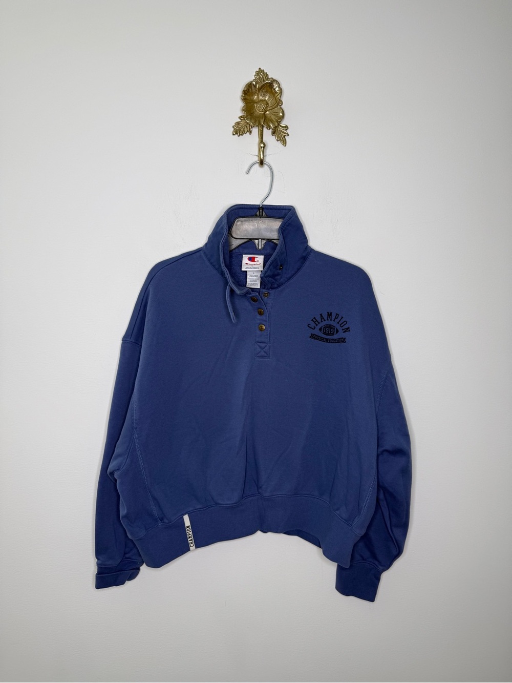 Champion Long Sleeve Fleece 1/4 Snap Cropped Sweatshirt L